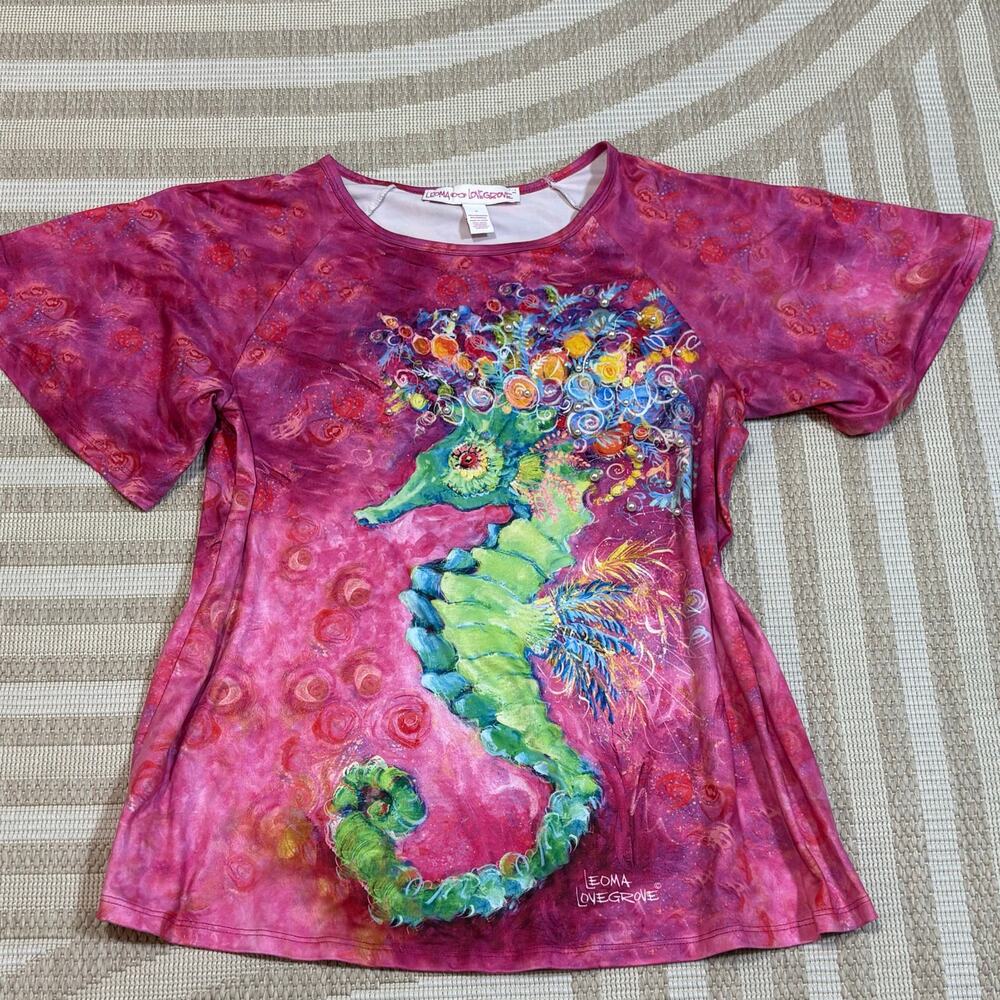 Leoma Lovegrove Women's Medium Seahorse Pearl Coastal Maximist Glam Shirt Pink